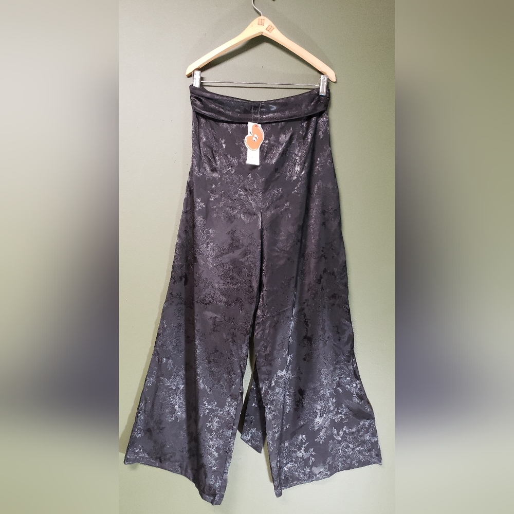 Cider Black Jacquard Wide-Leg Pants with Back Bow